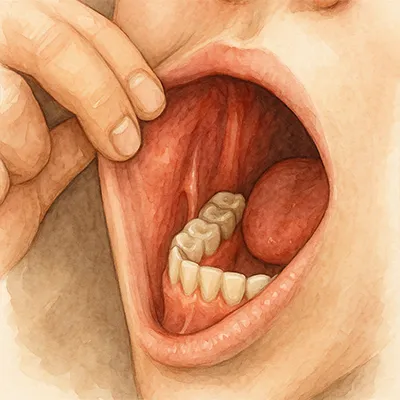 Schéma de frénectomie jugale au laser sur le frein de la joue