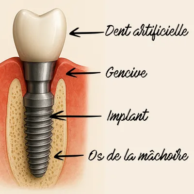 Schéma d’un implant dentaire intégré dans la mâchoire